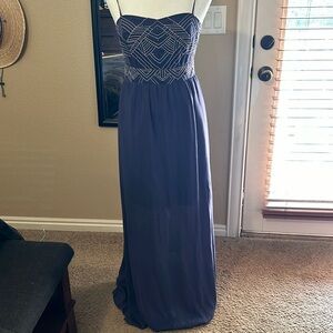 Ya Los Angeles navy embellished maxi dress size medium